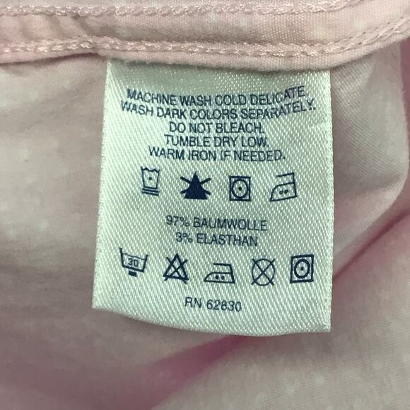 Lands End Cotton Stretch Pastel Pink White Tailored Dot Button Up Down Shirt 6 - Picture 4 of 5